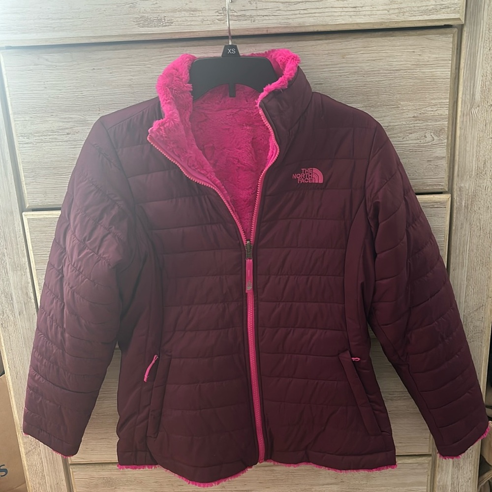 North Face reversible jacket. Magenta with soft fleece wearable inside or out.